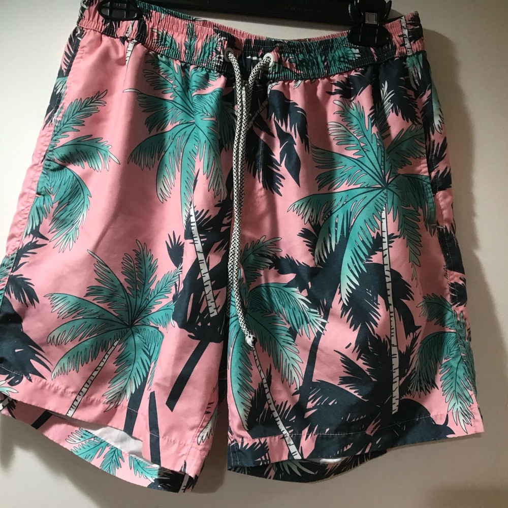 Vibrant Palm Print Swim Trunks